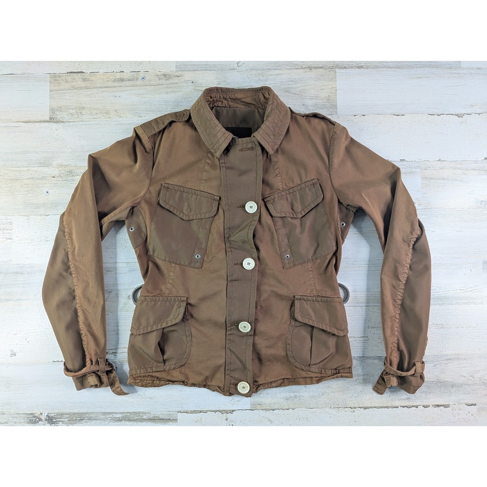 Moncler Jacket Womens Size 3 Brown Buttons Buckles Pockets Field Coat